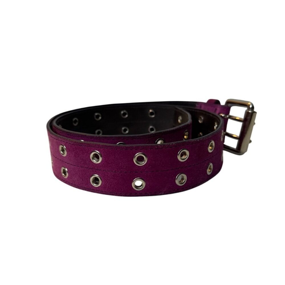 Purple Suede Double-Prong Belt With Metal Eyelets & Buckle For Women - Picture 2 of 4